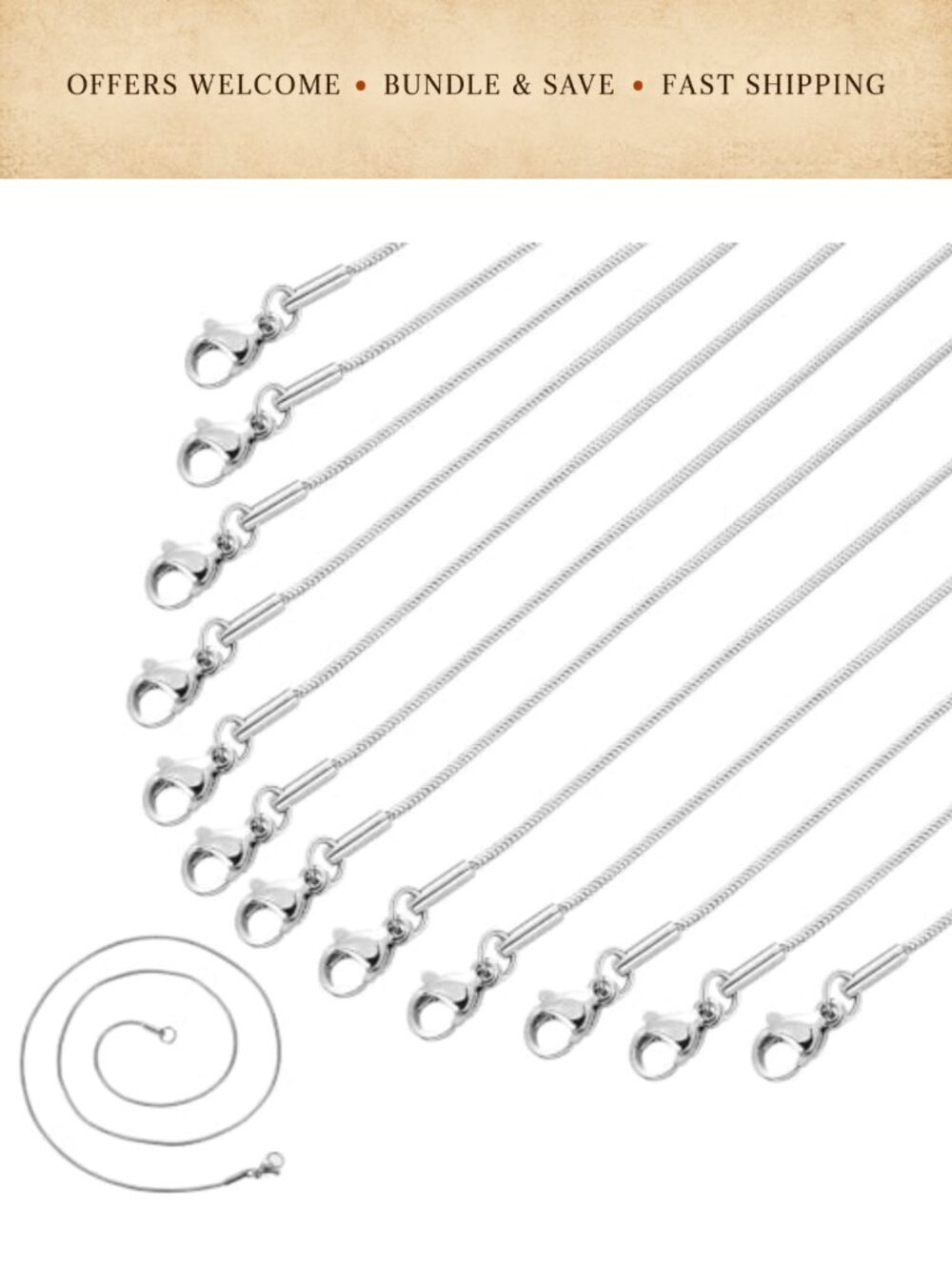 12 Pack Stainless Steel Snake Chain Necklaces 18 Inch DIY Jewelry Making